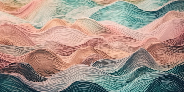 다채로운 수채화 물결 모양 배경 손으로 그린 질감 바다 그런 지 브러시 스트로크 패턴 ai 생성
