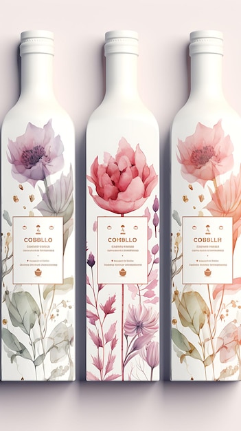 Foto imballaggio di etichette di vino ad acquerello colorato con un colore morbido e sognante idee di progettazione di concetti creativi