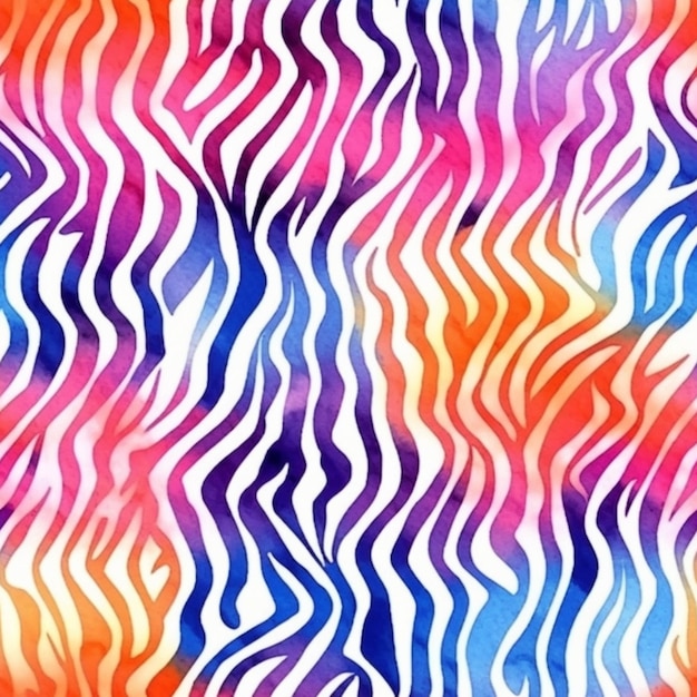 A colorful watercolor zebra print background with a bright red and blue background generative ai