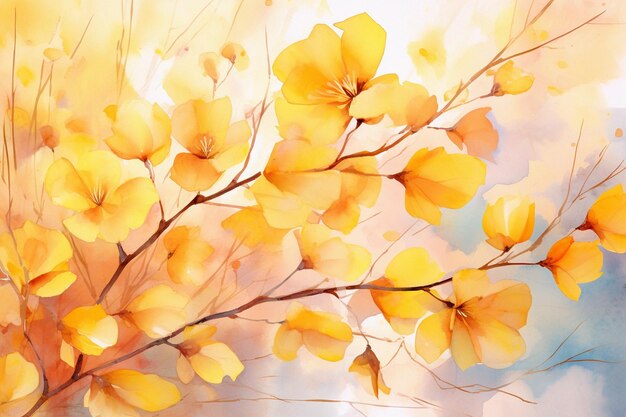 Colorful watercolors frame radiant golden flowers