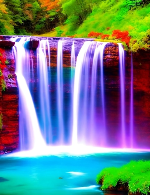 Photo colorful waterfall ai image