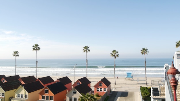 Colorful waterfront cottages, Oceanside California USA