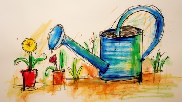 Photo colorful watering can in a garden ai generated
