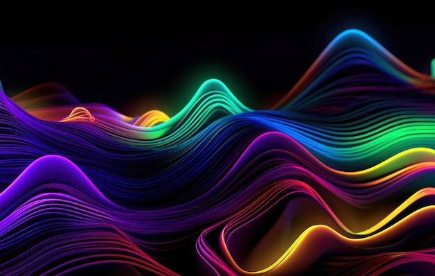 A colorful wave background with a black background.