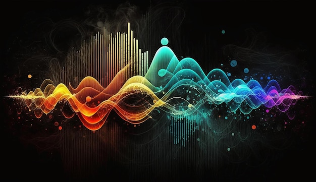 A colorful wave background with a black background