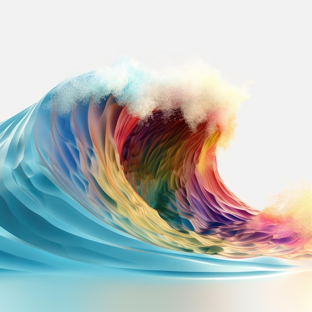 A colorful wave is in the corner of the image.