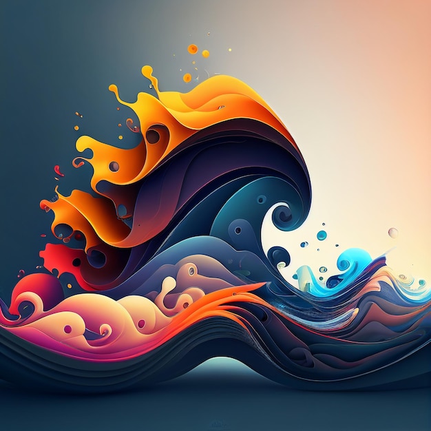 A colorful wave is in the corner of the image.