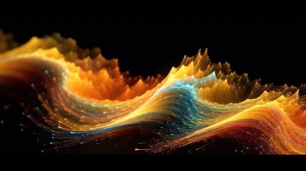 A colorful wave is displayed on a black background.