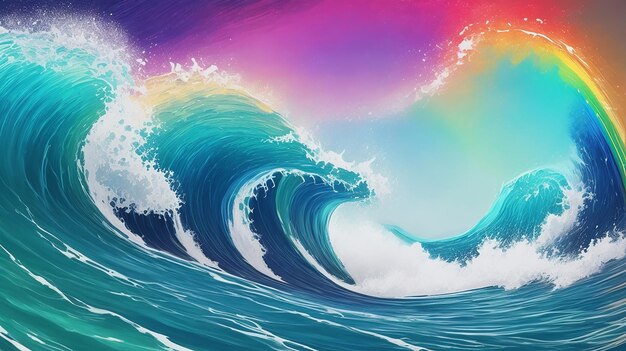 A colorful wave is painted with a rainbow color