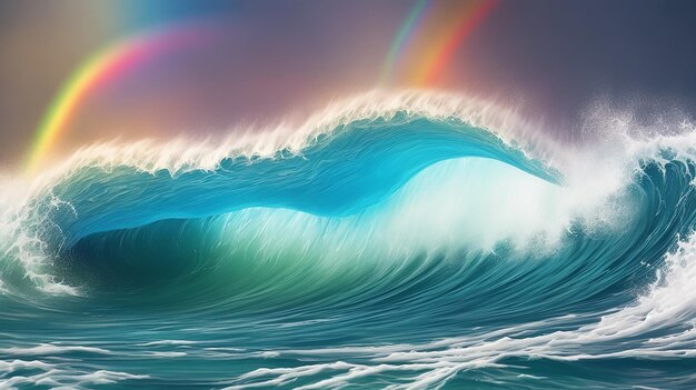 A colorful wave is painted with a rainbow color