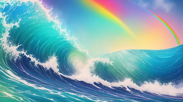 A colorful wave is painted with a rainbow color