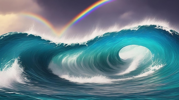 A colorful wave is painted with a rainbow color