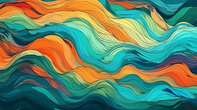 A colorful wave pattern with the words " blue " on the bottom.