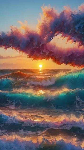 A colorful wave with the blue background