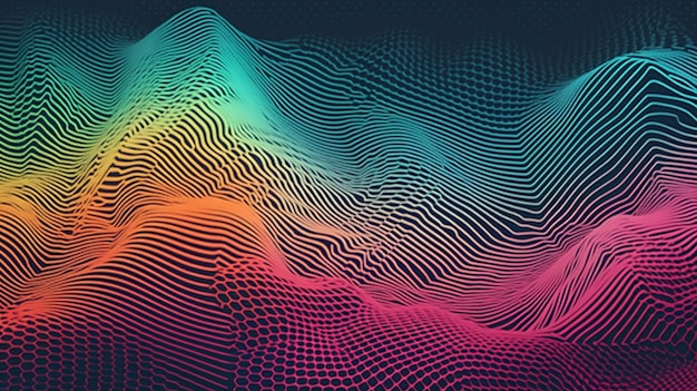 A colorful wave with a grid of lines