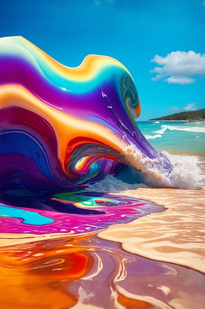 Разноцветные волны на пляже