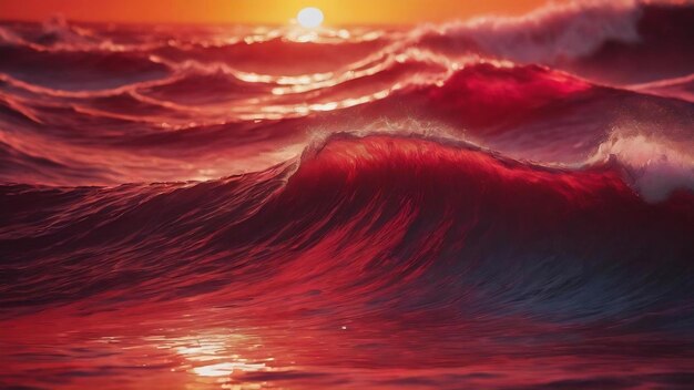 A colorful waves on a red background