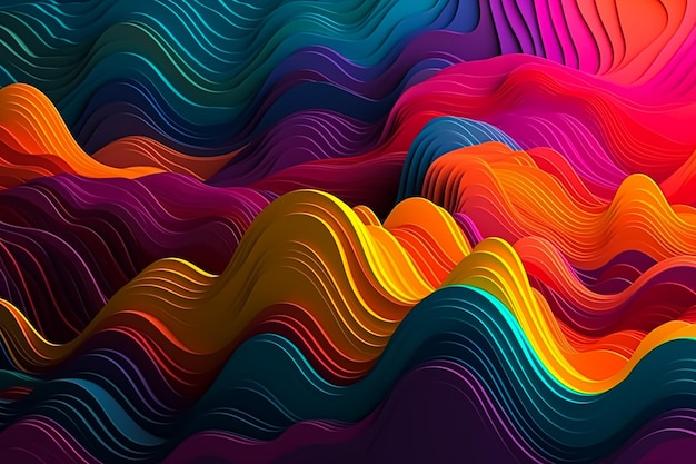 虹の背景を持つカラフルな波の壁紙