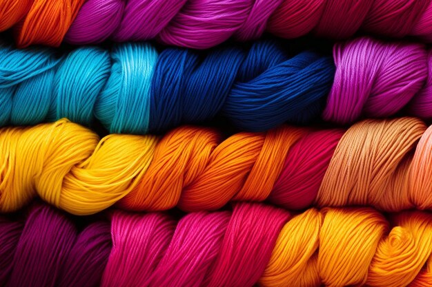 Photo colorful waves of yarn rainbow colors of threads