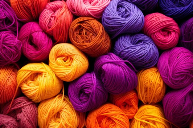 Photo colorful waves of yarn rainbow colors of threads