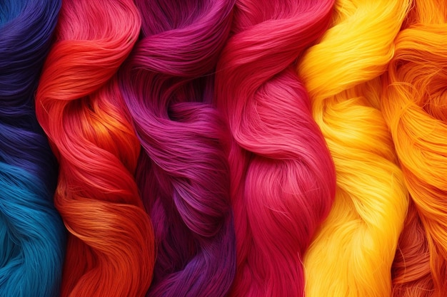 Photo colorful waves of yarn rainbow colors of threads