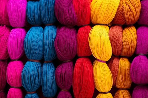 Photo colorful waves of yarn rainbow colors of threads