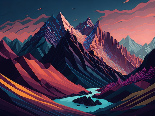 Foto un colorato disegno ondulato della montagna