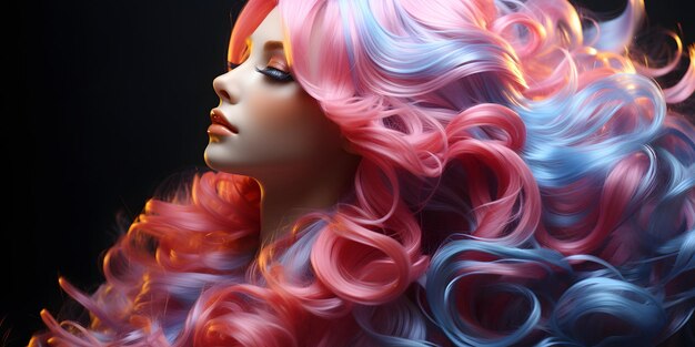 Цветные волнистые женские волосы изолированы на прозрачном фоне Иридессент и блестящий парик