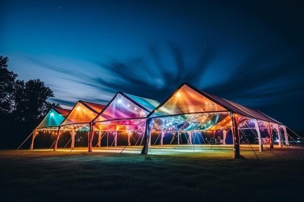 Photo colorful wedding tents at night wedding day