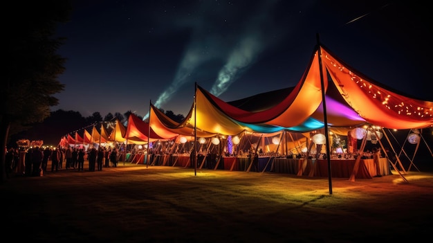 Colorful wedding tents at night Wedding day