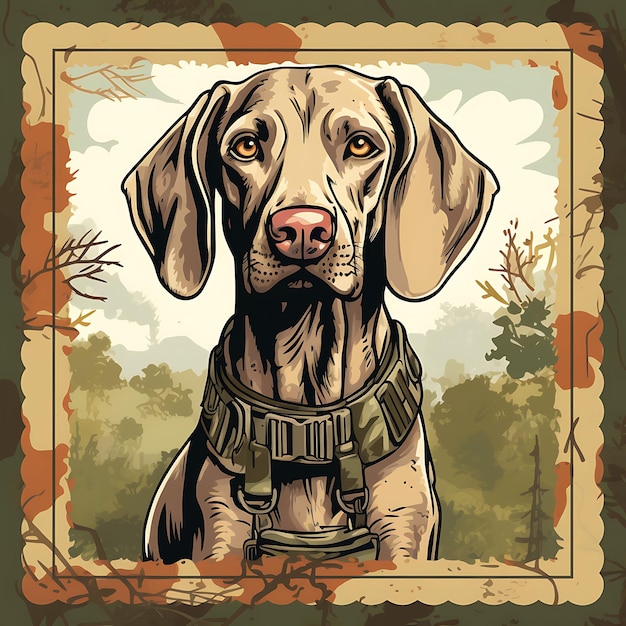 Colorful a Weimaraner Dog With Hunter Suit Wearing Camouflage and Loo Animal Stamp collection idea