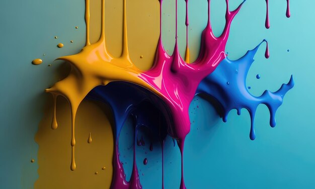 Colorful wet paint splashes on the wall