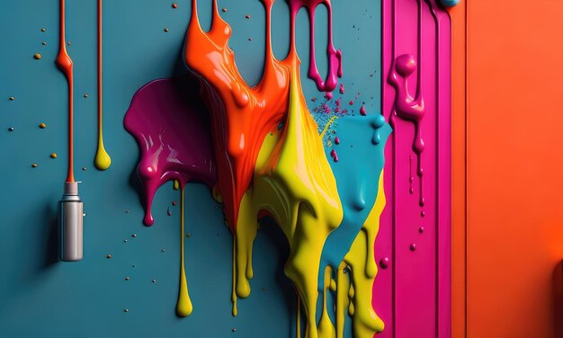 Colorful wet paint splashes on the wall