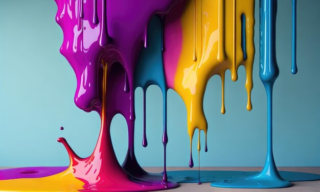 Colorful wet paint splashes on the wall