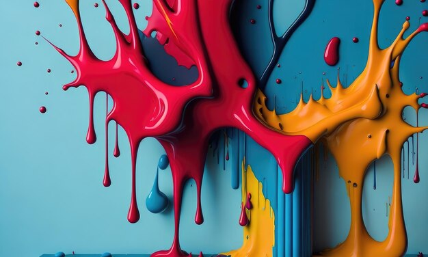 Colorful wet paint splashes on the wall