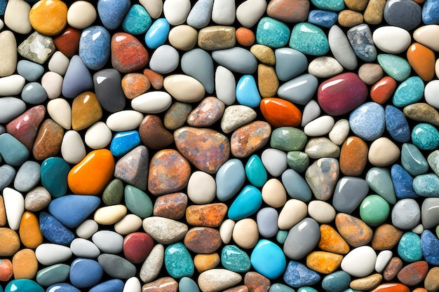 Colorful wet pebbles on the ocean coast