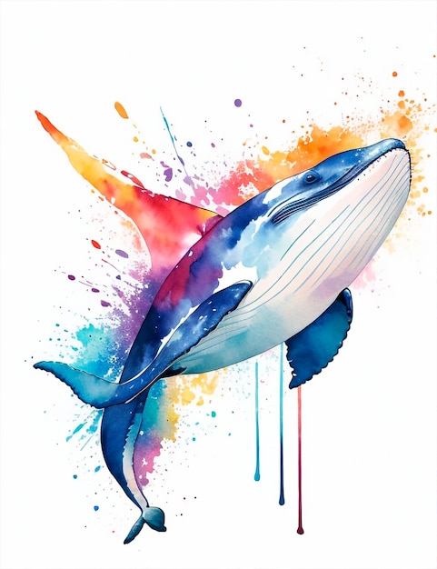 사진 다채로운 고래 수채화 효과