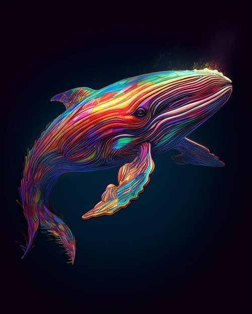 Красочный кит со словом "кит" на нем