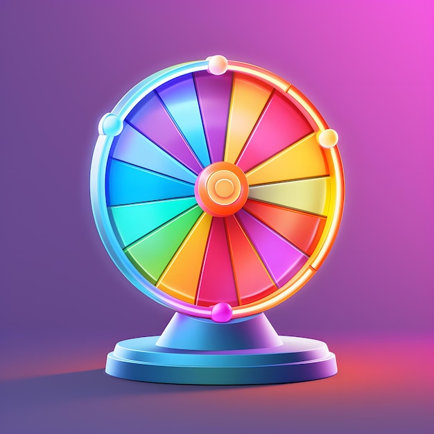 a colorful wheel of fortune on a stand with a purple background Generative AI