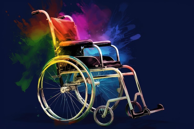 Colorful Wheelchair on a Blue Background Generative AI