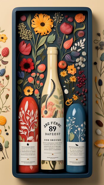 Photo colorful whimsical wine crate packaging with a playful and vibrant co creative concept ideas design