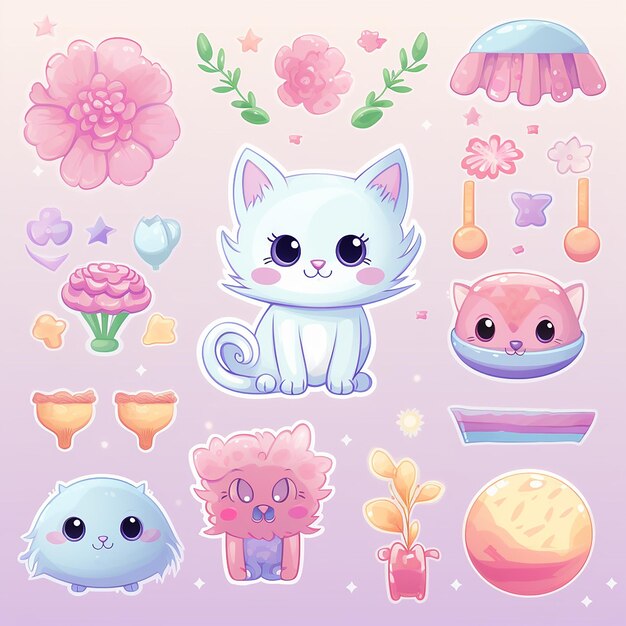 Colorful Whimsy Cute Element Decoration Clipart in Pastel Hues