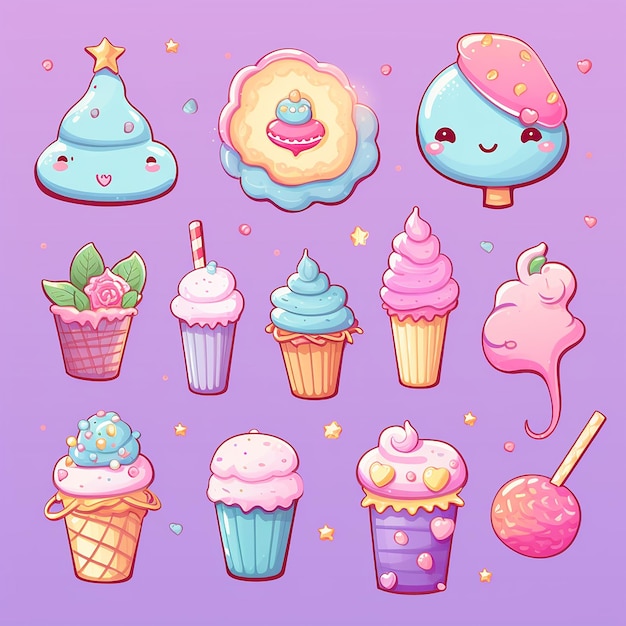 Photo colorful whimsy cute element decoration clipart in pastel hues