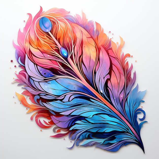 Premium Photo | Colorful Whimsy Watercolor Feather Sticker Isolated on ...