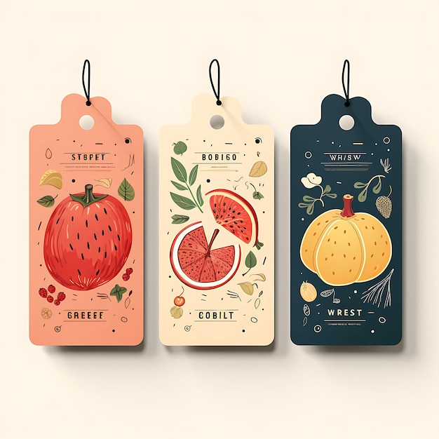 Colorful of Wholesome Fruit Shop Tag Card Recycled Paper Tag Card Apple sketch watercolor style