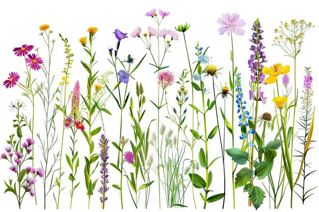 Colorful wild flower composition isolated on white background