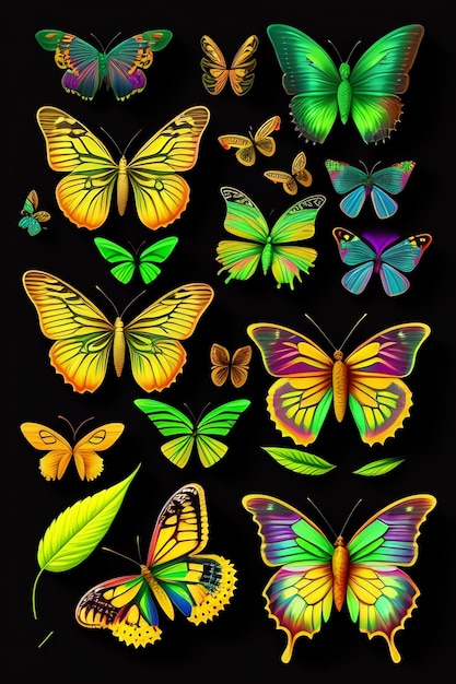 colorful wildflowers and butterflies on pale black paper very detailed illustration sketch conce