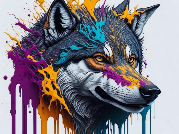 Colorful wildlife wolf painting digital vector art of predator wildlife beautiful and majestic pop