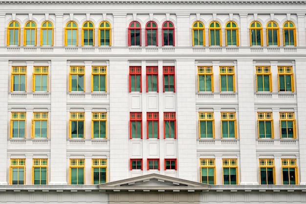 Colorful windows of old police station building in Singapore