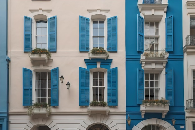 Colorful windows of a typical house in the city ai generative